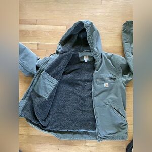 Mens Green Carhartt Sherpa Lined Hoodie Size M